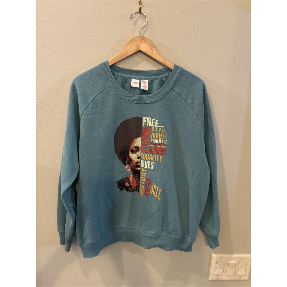 Black Girl Pride Black History‎ Women 2X Teal Crewneck Sweatshirt Legacy Culture